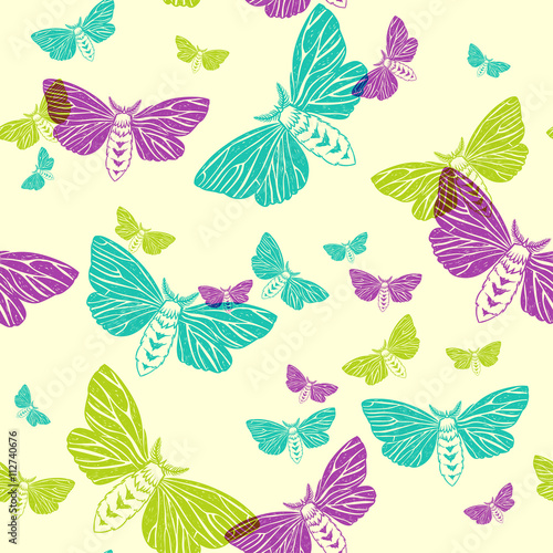 moths. vector seamless pattern with hand drawn butterflies © mashikomo
