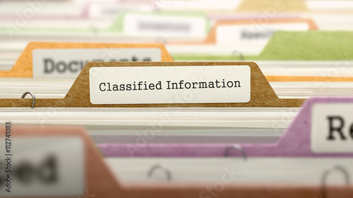Classified Information Concept on Folder Register in Multicolor Card Index. Closeup View. Selective Focus. 3D Render.