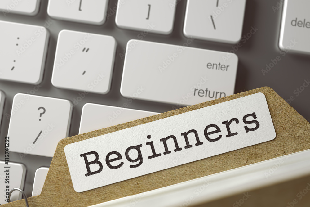 Beginners. Folder Register Overlies White PC Keyboard. Archive Concept. Closeup View. Selective Focus. Toned Image. 3D Rendering. Beginners. Folder Register Overlies White PC Keyboard. Archive Concept. Closeup View. Selective Focus. Toned Image. 3D Rendering.