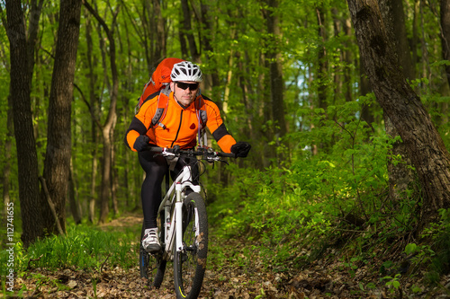 Cyclist Riding the Bike on a Trail in Summer Forest © Aleksey