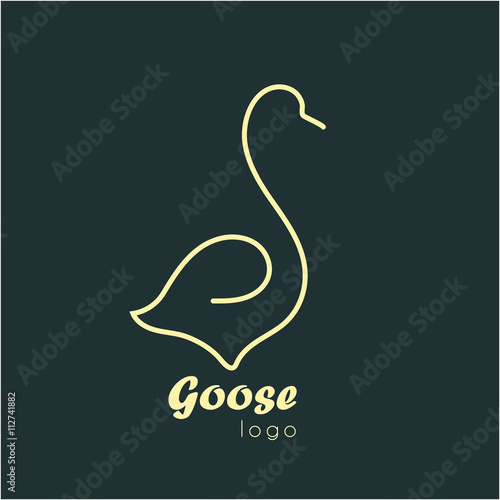 Goose logo. Thin line domestic bird. Fowl simple vector silhouette for farm or agriculture.