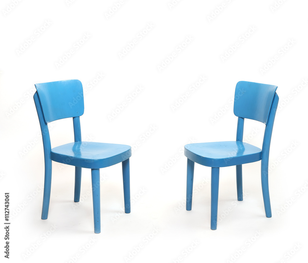 Two classic blue chairs in empty room. Furniture on white background. Idea of dialogue. Picture with space for your text. Two classic blue chairs in empty room. Furniture on white background. Idea of dialogue. Picture with space for your text.