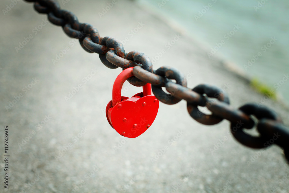 red heart, chain, love, union, unity, together forever, padlock, Stock