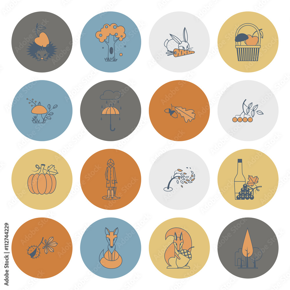 Set of Flat Autumn Icons Set of Flat Autumn Icons