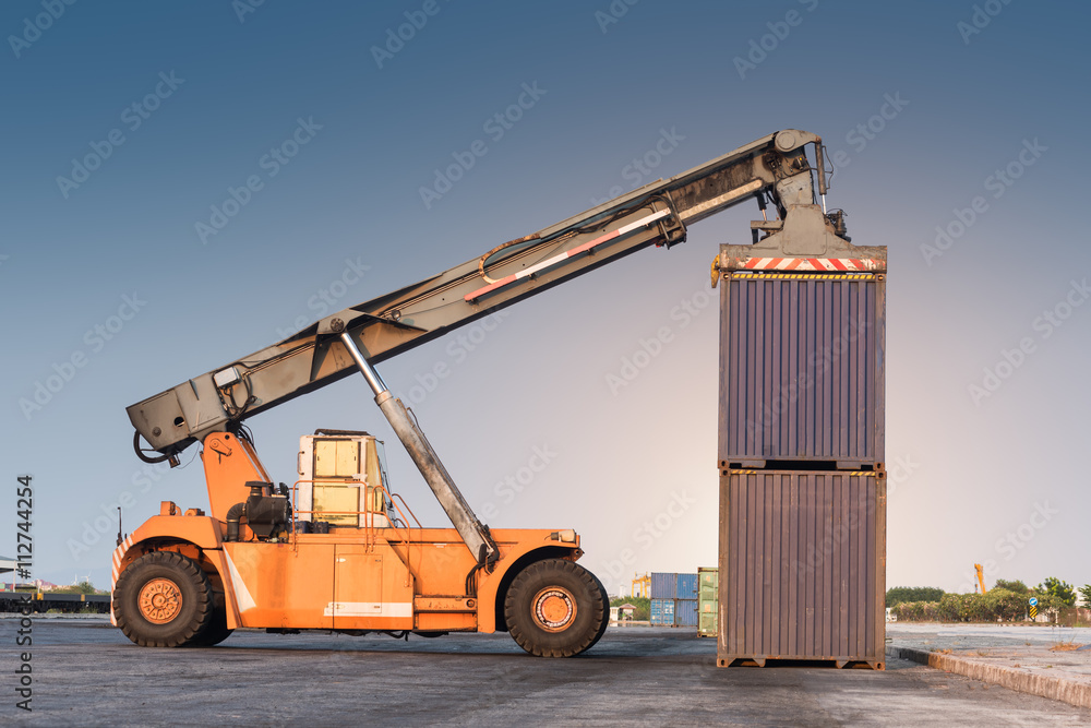 forklift handling holding container box forklift handling holding container box