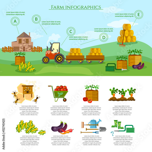 Farm infographics set natural food farming equipment