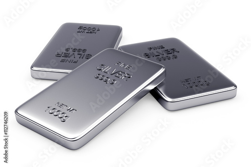 Flat silver bars isolated on a white background. 3d illustration.