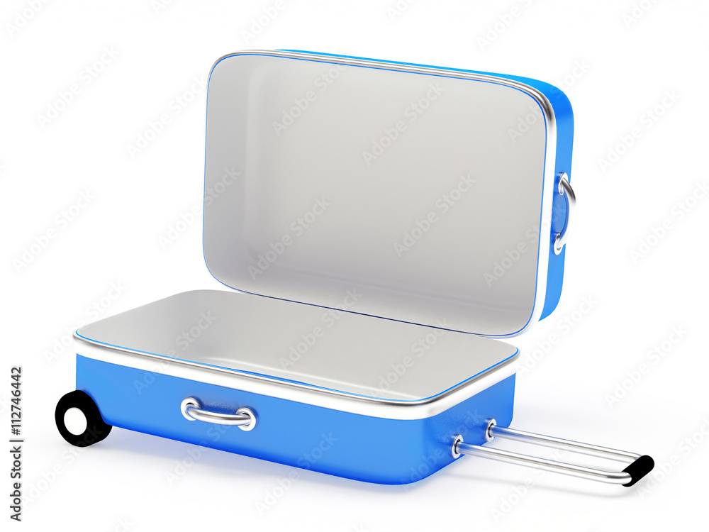 Open empty blue suitcase isolated on white background Open empty blue suitcase isolated on white background