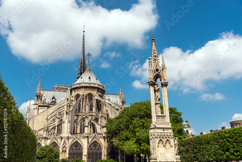 The backside of the famous Notre Dame cathedral in Paris, France