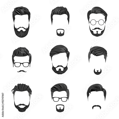 Hipster Hair, Mustaches and Beards. Hipster Style Vector Illustration.