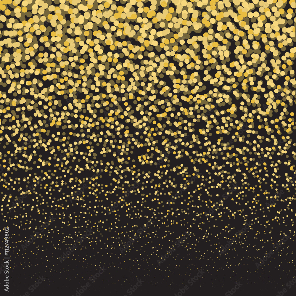 Gold glitter shine texture on a black background. Golden explosion of confetti. Golden abstract particles on a dark background. Isolated Design element. Vector illustration.