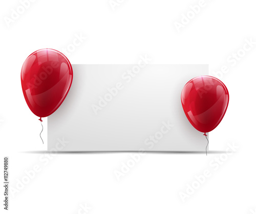 Holiday, Advertising Banner background with ed Ballons. Happy Birthday background with banner and balloons