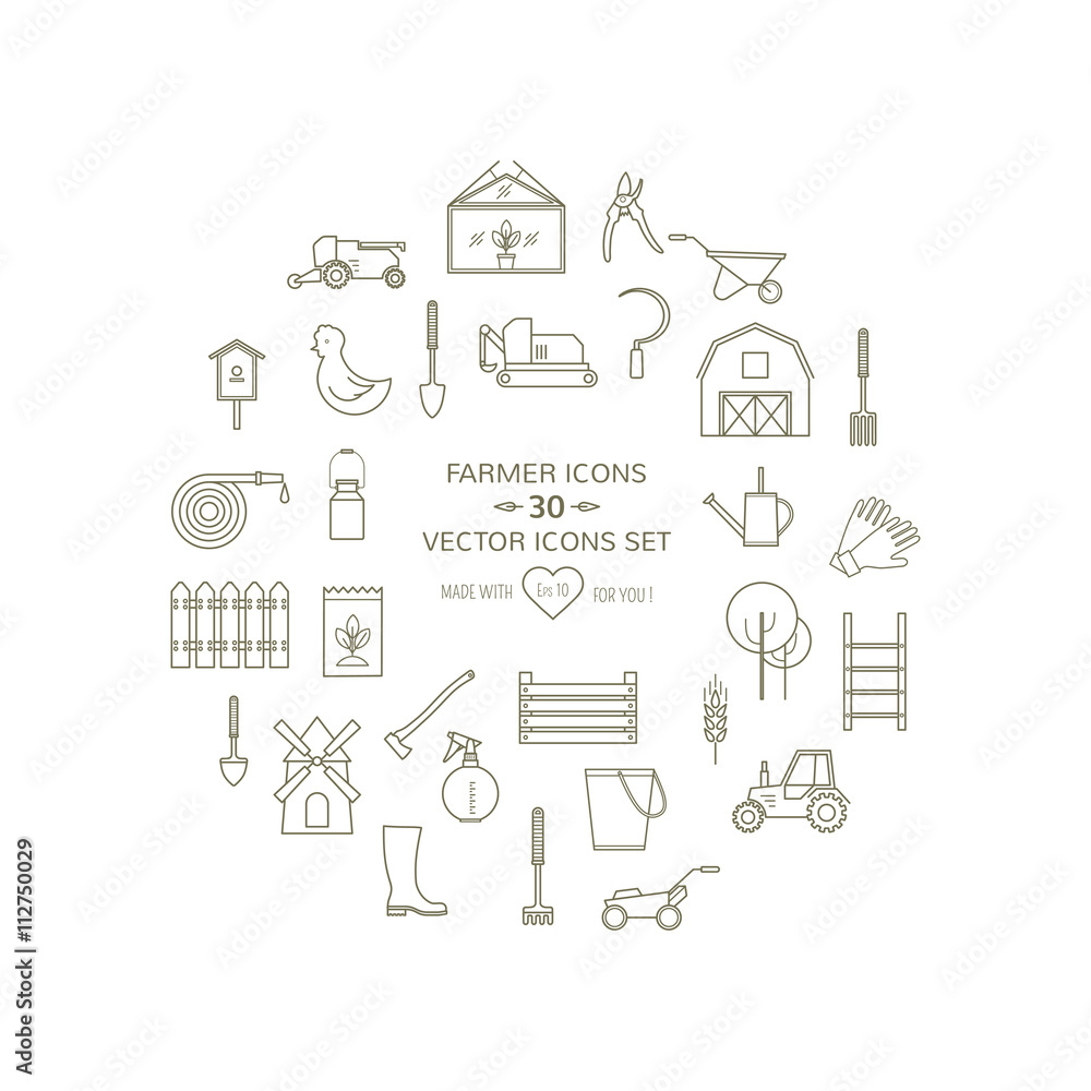 Line icons farmer round set Line icons farmer round set