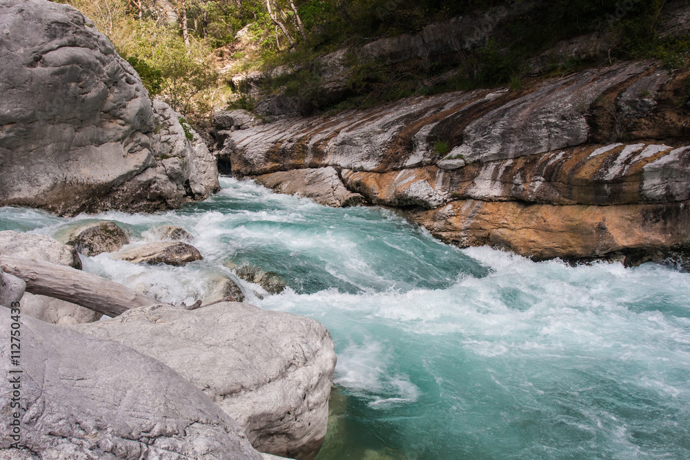 Rapid flow of Verdon river, Provence, France Rapid flow of Verdon river, Provence, France