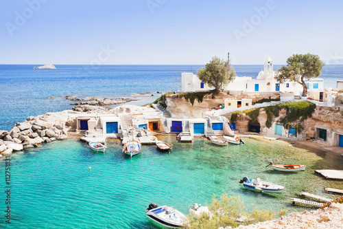 Traditional fishing village Mandrakia, Milos island, Cyclades, Greece photo