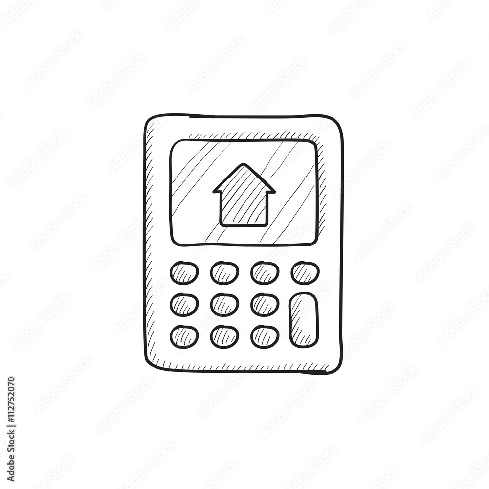 Calculator with house on display sketch icon. Calculator with house on display sketch icon.