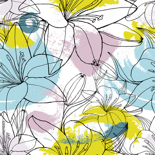 Fototapeta Naklejka Na Ścianę i Meble -  Color spots lily seamless pattern