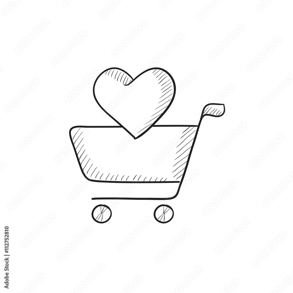 Shopping cart with heart sketch icon. Shopping cart with heart sketch icon.