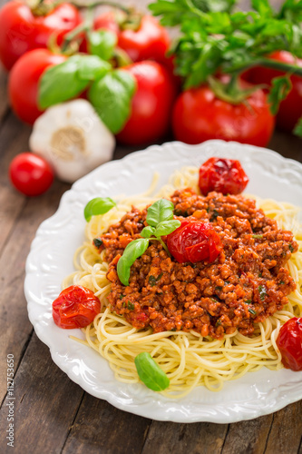 Spaghetti bolognese on the plate
