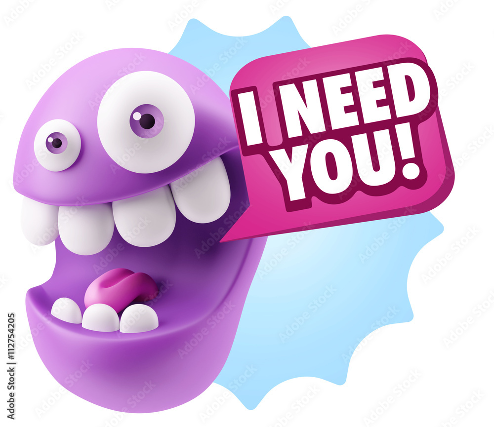 3d Rendering Smile Character Emoticon Expression saying I Need Y 3d Rendering Smile Character Emoticon Expression saying I Need Y