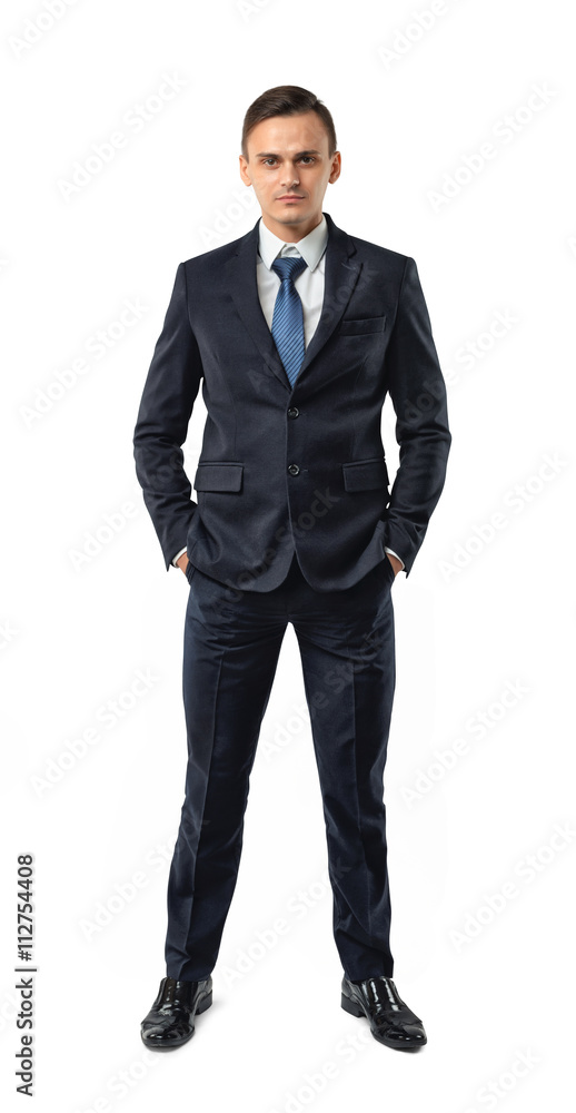 Front view of cutout businessman putting hands in his pocket. Front view of cutout businessman putting hands in his pocket.