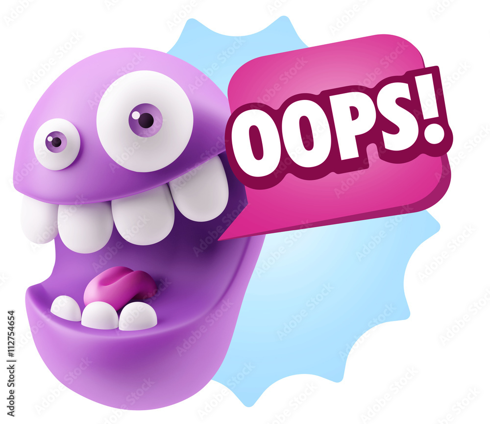 3d Rendering Smile Character Emoticon Expression saying Oops wit 3d Rendering Smile Character Emoticon Expression saying Oops wit