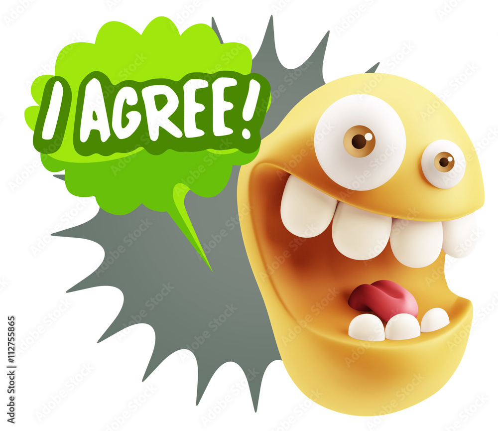 3d Illustration Laughing Character Emoji Expression saying I Agr 3d Illustration Laughing Character Emoji Expression saying I Agr