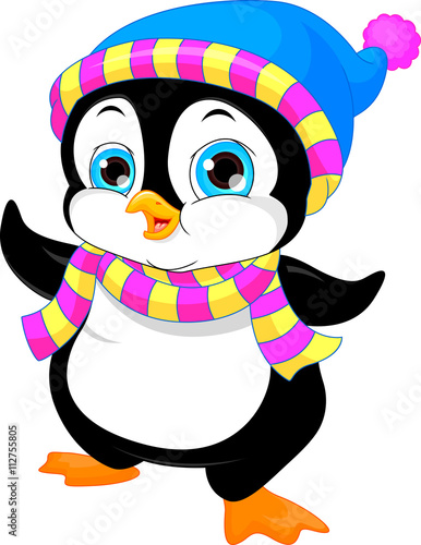 cute penguin cartoon waving
