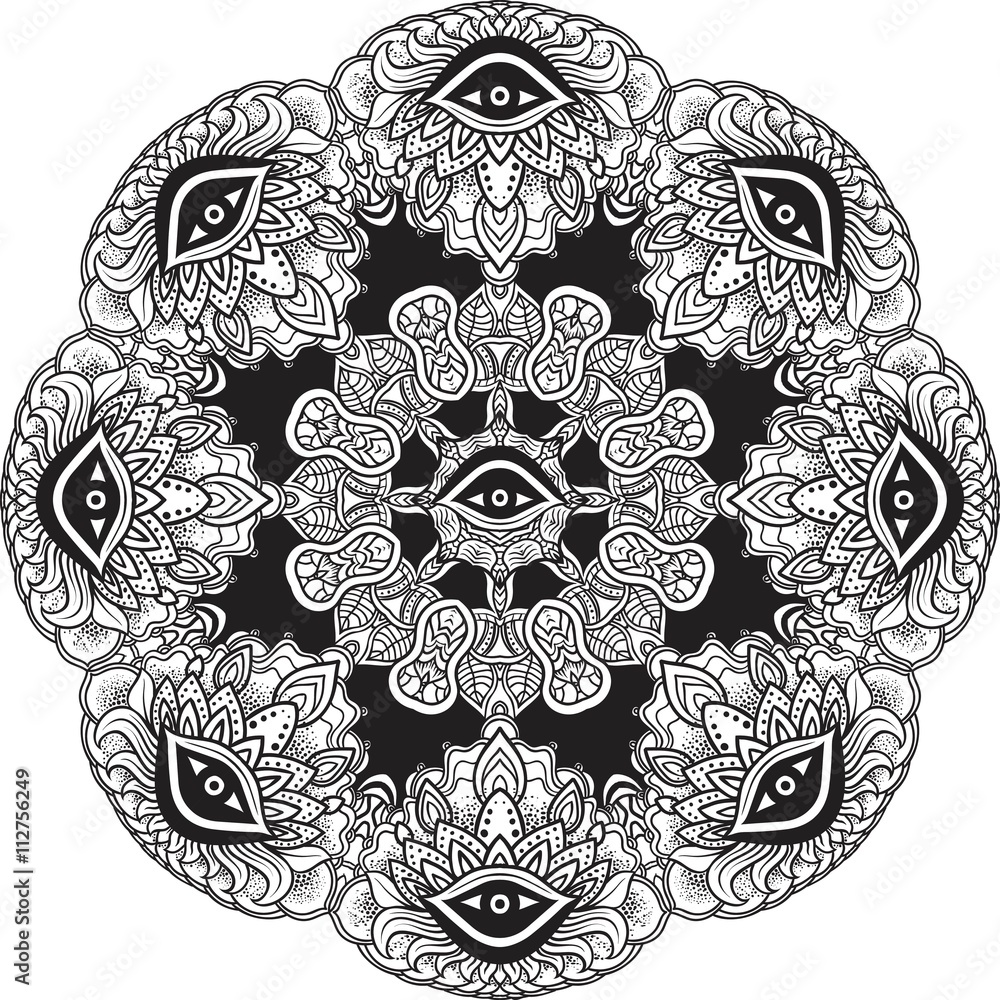 Mandala henna mehendi with the eye of providence