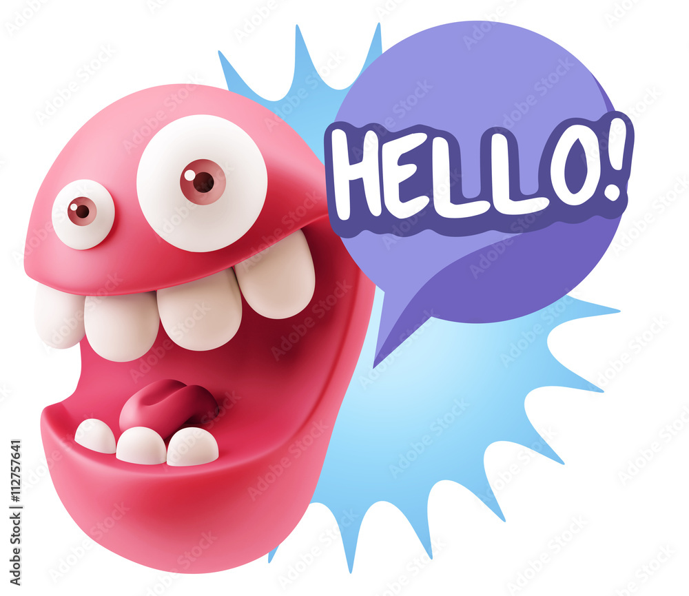 3d Rendering Smile Character Emoticon Expression saying Hello wi 3d Rendering Smile Character Emoticon Expression saying Hello wi
