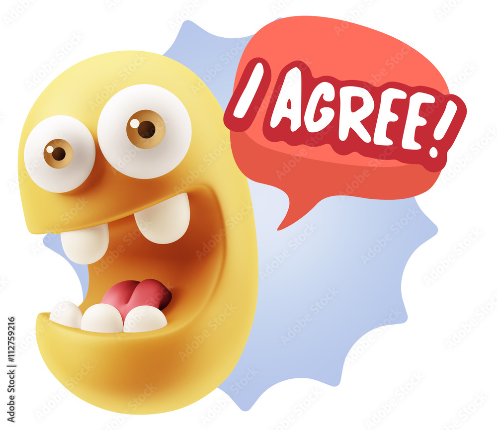 3d Illustration Laughing Character Emoji Expression saying I Agr 3d Illustration Laughing Character Emoji Expression saying I Agr
