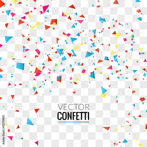 Colorful Confetti on Transparent square Background. Christmas, Birthday, Anniversary Party Concept. Vector Illustration