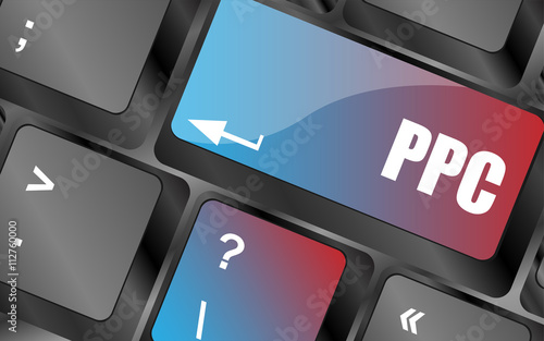 PPC (Pay Per Click) Concept. Button on Modern Computer keyboard keys, keyboard button, keyboard icon