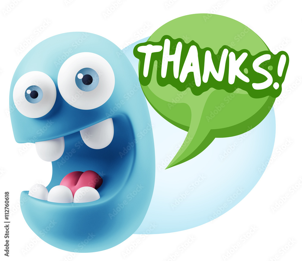 3d Rendering Smile Character Emoticon Expression saying Thanks w 3d Rendering Smile Character Emoticon Expression saying Thanks w