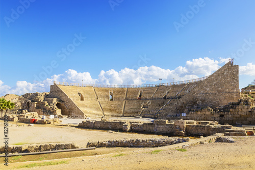 Roman amphitheater in the national park Caesarea on the Mediterranean coast of Israel photo