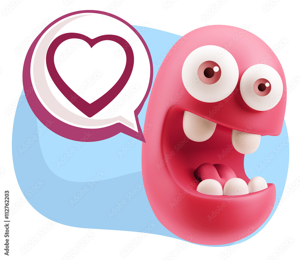 3d Rendering Smile Character Emoticon Expressing Love with a Hea