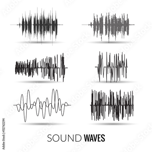 Vector sound waves set. Audio equalizer technology, music pulse. Vector illustration