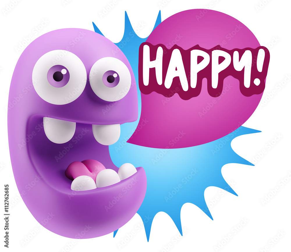 3d Rendering Smile Character Emoticon Expression saying Happy wi
