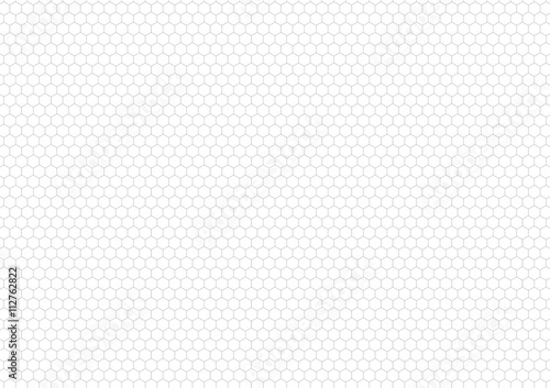 Gray hexagon grid on white, a4 size background