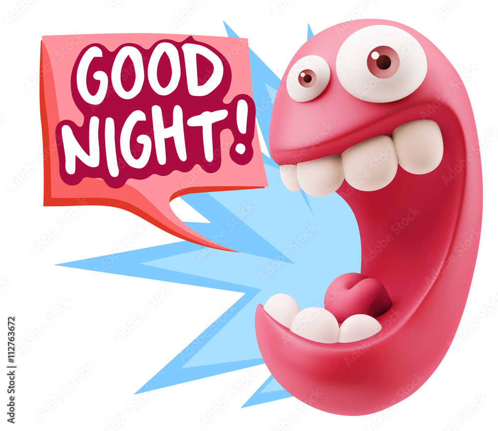 Obraz premium 3d Rendering Smile Character Emoticon Expression saying Good Nig