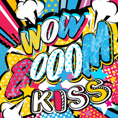 Wow Boom Kiss comics pop art vector illustration 