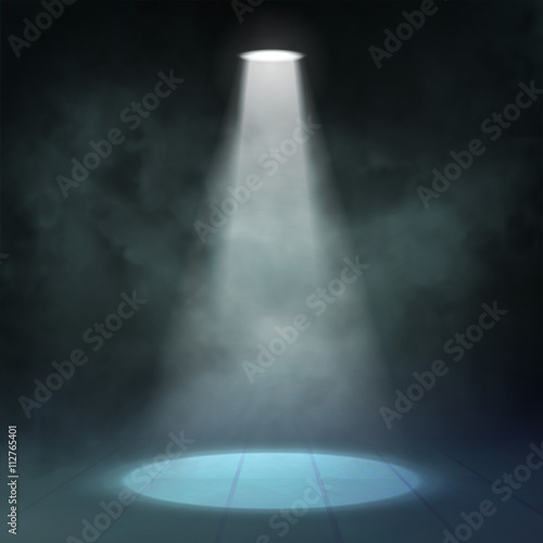 Floodlight spotlight illuminates wooden scene. Vector illustartion.