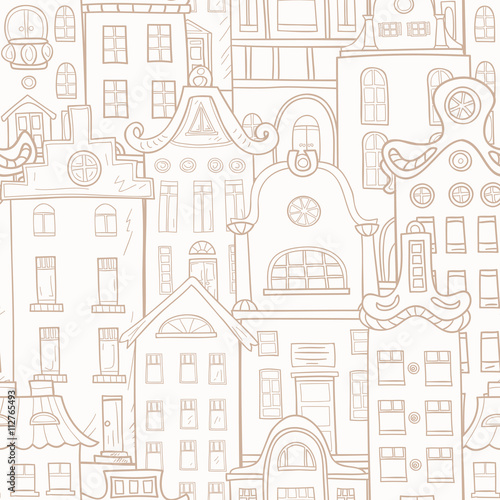 Seamless pattern of hand-painted homes. Monochrome gamma .