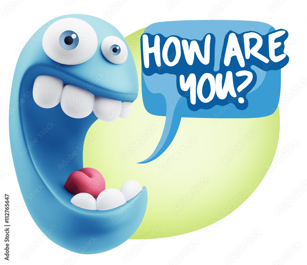 3d Rendering Smile Character Emoticon Expression saying How Are 3d Rendering Smile Character Emoticon Expression saying How Are