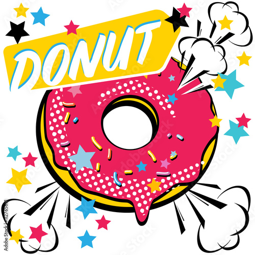 Fast food Donut. Pop art style. Vector illustration.