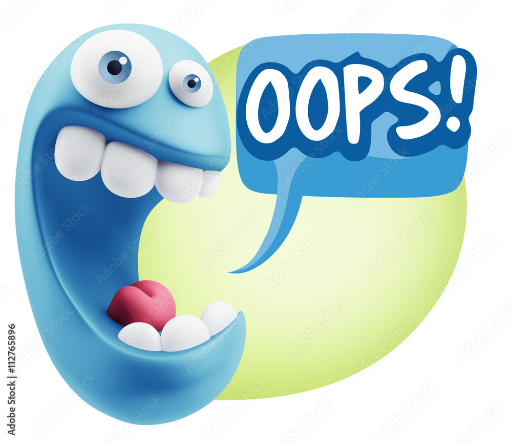 3d Rendering Smile Character Emoticon Expression saying Oops wit 3d Rendering Smile Character Emoticon Expression saying Oops wit