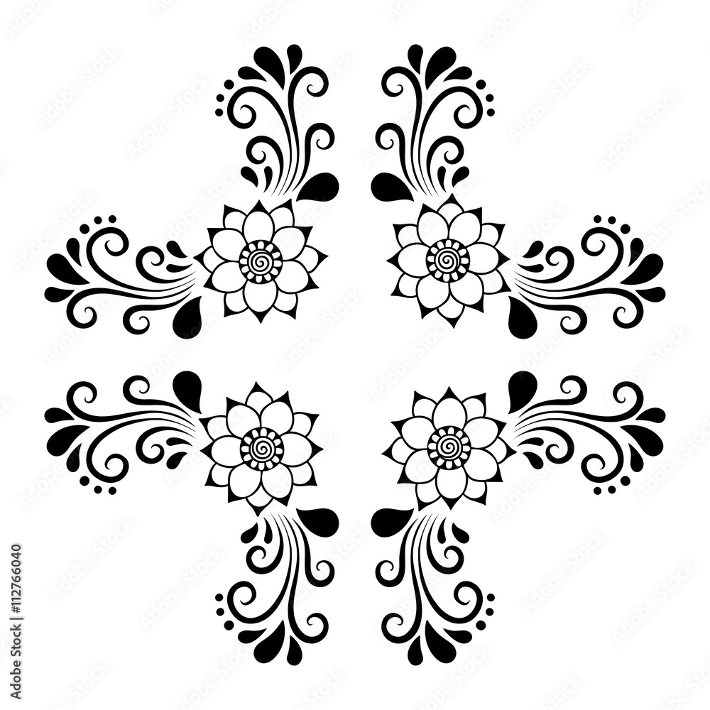 Hand drawing decorative tile frame. Classical floral ornament. Illustration for your design, textiles, posters, tattoos, ceramic tile.