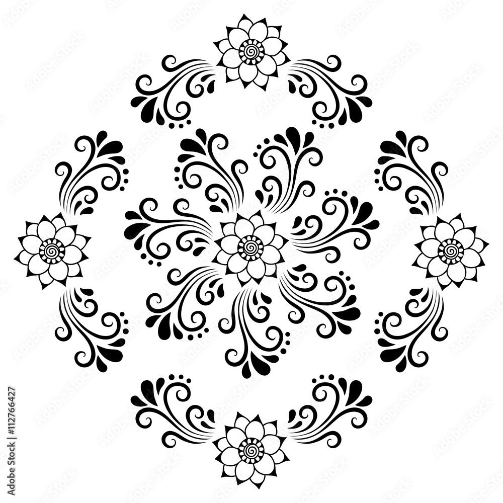 Hand drawing decorative tile frame. Classical floral ornament