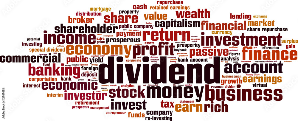 Dividend word cloud concept. Vector illustration Dividend word cloud concept. Vector illustration