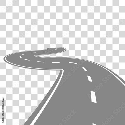 Curving winding road or highway with center cartoon illustration isolated on transparent